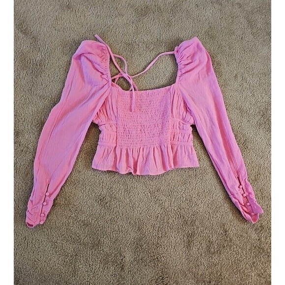 Free People Chloe Top Aurora Pink SMALL Sweetheart Neckline Smocked Back Tie $98 - Picture 8 of 9